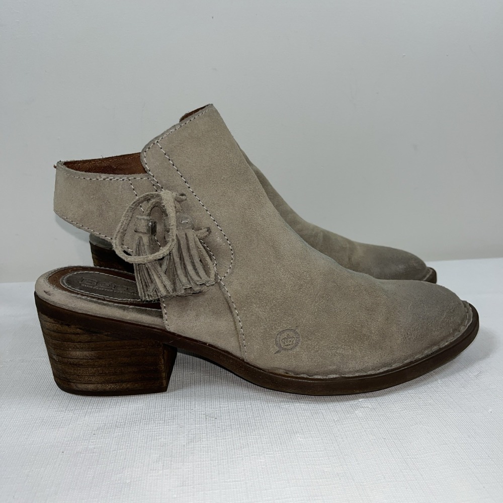 BORN Women's Monikah Tassel Bow Ankle Boots Booties Gray Suede 8M Preppy Stylish